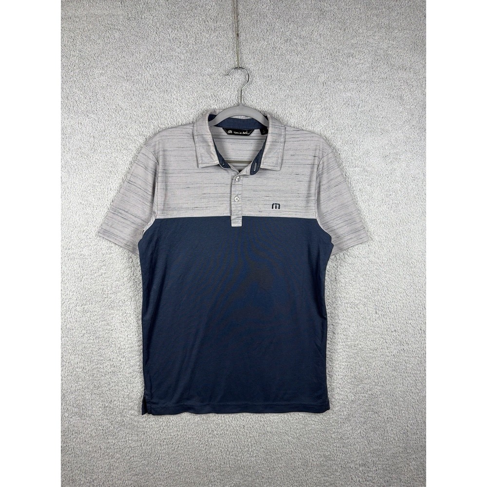 Travis Mathew Mens Rocky Beach Colorblock‎ Polo Shirt Size S Gray/Blue